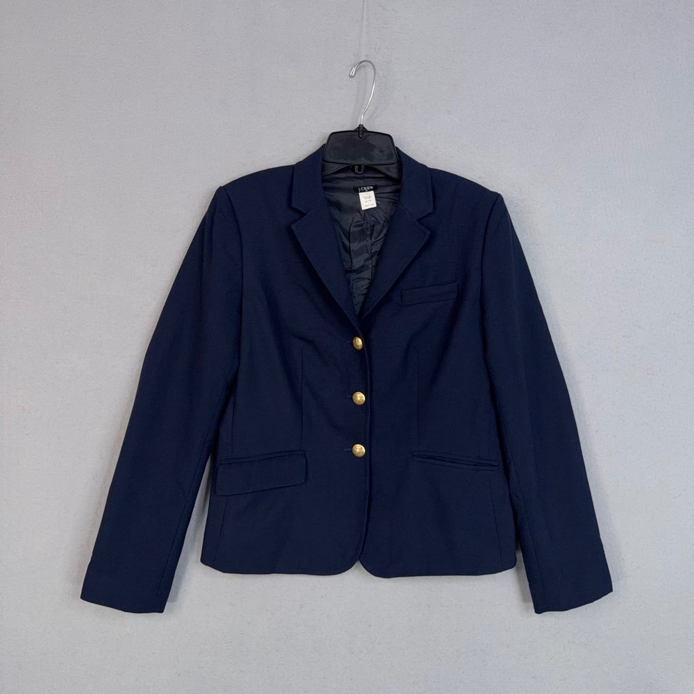 J.Crew Blazer Womens 8 Navy Blue Textured Gold Button Preppy Professional